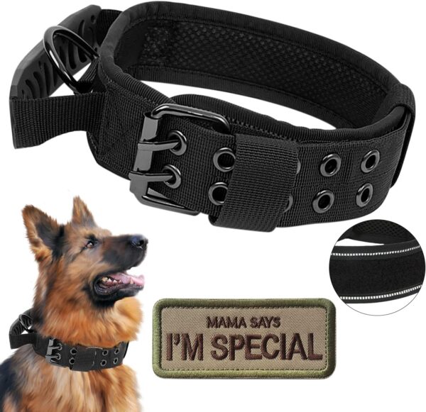 Upgrade Tactical Dog Collar - Military Dog Collar Nylon Adjustable Training Collar Reflective Dog Collar with Handle and Heavy Duty Metal Buckle for Medium Large Medium Dogs