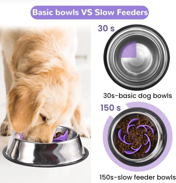 Mateeylife Slow Feeder Dog Bowl Insert with Suction Cups Dog Anti-Choking Slow Eating Feeder Insert for Medium Breed Large Sized Dog, Fit into Basic Bowls 5.5-8in Dog&Cat Bowls Black - Image 2