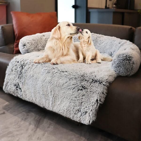 Tinaco Luxurious Calming Dogs/Cats Bed Mats, Washable Removable Couch Cover, Plush Long Fur Mat, Waterproof Lining, Perfect for Small, Medium and Large Pets (Gradient Gray, XL)