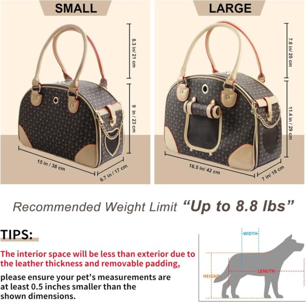 Fashion Dog Carrier PU Leather Dog Handbag Dog Purse Cat Tote Bag Pet Cat Dog Hiking Bag, Brown, Large - Image 2