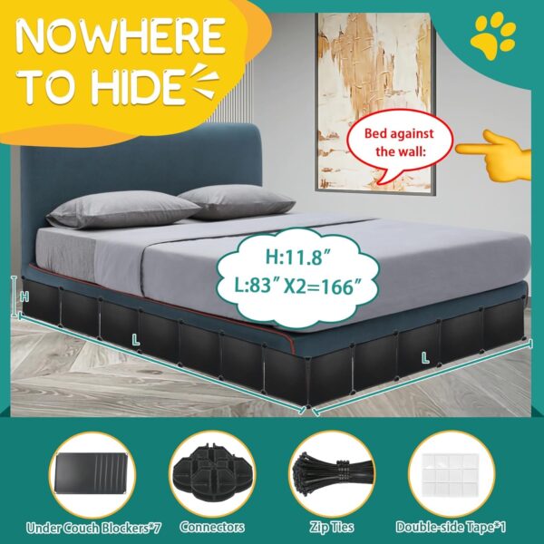 Under Bed & Couch Blocker for Pets and Toys - 166" Length, 11.8" Height | Includes Sticky Tape, Connectors & Zip Ties - Black - Image 2