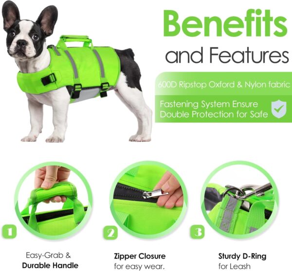 AOFITEE Small Dog Life Jacket, Dog Life Vest for Swimming, XS Dog Swimming Vest, Reflective Dog Floating Vest Swimsuit with Rescue Handle and Zipper, Dog Swimming Vest for Small Medium Large Dogs XS - Image 4