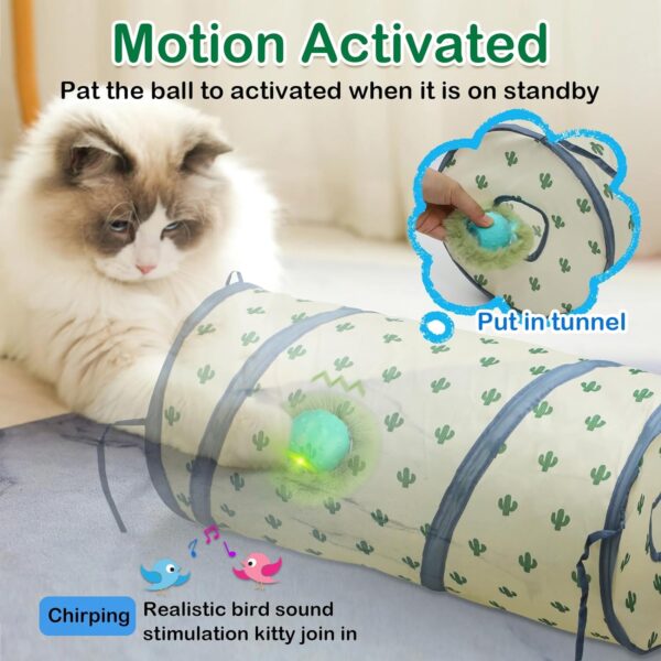 Interactive Cat Toys Ball for Indoor Cats Fast Rolling in Tunnel, Motion Activate Cat Toy with Chirping, Hide and Seek Mouse Catching Toy (Green) - Image 2