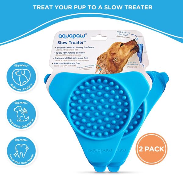 Aquapaw Premium Lick Mat for Dogs - 2 Pack | Dog Bath Slow Feeding Mat for Food, Treats & Peanut Butter | Anxiety Relief Dog Bathing Supplies | Dog Lick Mat with Suction Cups - Blue - Image 5