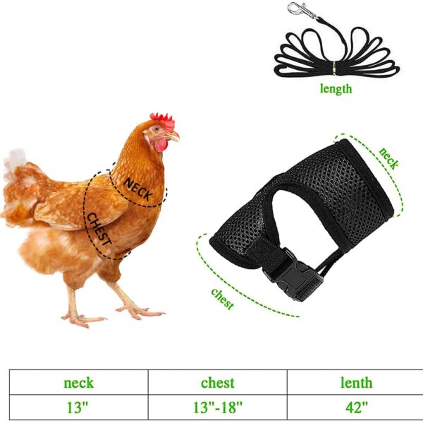 4 Pcs Adjustable Chicken Harness with Leash- 4 Styles Comfortable Hen Vest Breathable Mesh Training Harness and Leash for 2.5-3.6 Lb Duck Goose Hen Small Pets - Image 3