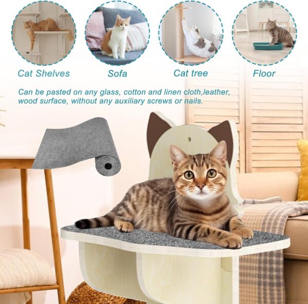 Trimmable Cat Scratching Post Carpet Covered 78.7”x15.8” Self-Adhesive Cat Tree Shelves Replacement Parts Mat Cat Scratcher for Cat Tree Shelf Shelves Steps Couch Furniture DIY Protector(Gray) - Image 7