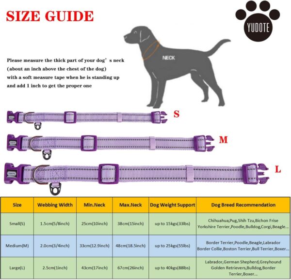 Reflective Nylon Dog Collar with Breathable Neoprene Padding,Adjustable for Medium Dogs.(Neck 13"-18.9",Lilac Purple) - Image 6