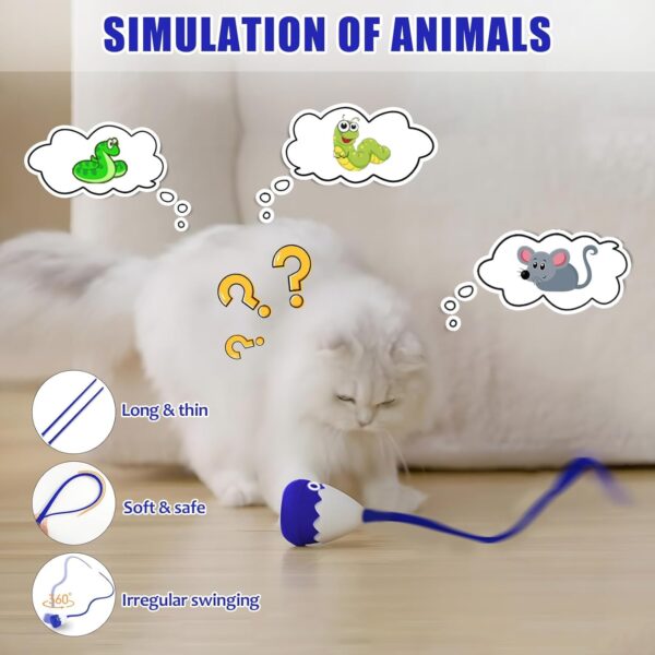 Cat Wand Toy, Automatic Silicone Tail Teaser Toy 2 in 1, Electronic Interactive Toy for Indoor Cats, Rechargeable Exercise Toy for Kitten-Navyblue - Image 4