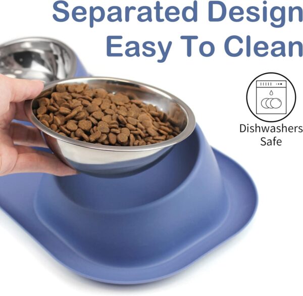 Ptlom Dog Cat Basic Food and Water Bowl Set, 2 Removable Stainless Steel Feeding Bowls with Non-Slip Leak-Proof Plastic Stand Suitable for Small and Medium Pet Puppy Feeder Tableware Supplies, Blue - Image 8