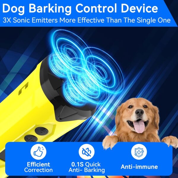 Dog Bark Deterrent Devices with Flash Light,3X Ultrasonic Emitters 50ft Range,Professional Dog Training Tool Best Behavior Aid,Rechargeable - Image 3