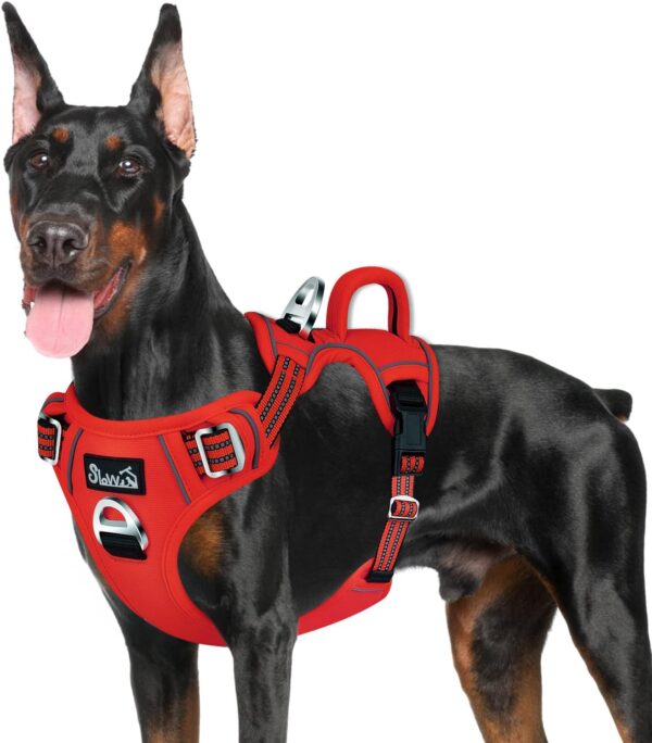 SlowTon No Pull Dog Harness, Heavy Duty No Choke Pet Harness with 2 Leash Clips and Easy Control Vertical Handle, Adjustable Soft Padded Dog Vest for Small, Medium and Large Dogs (Red, Large)