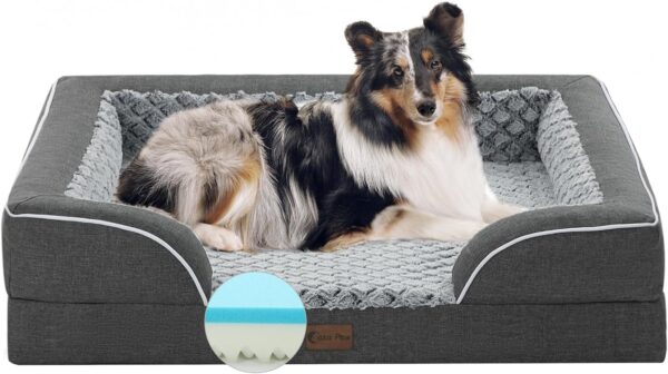 Memory Foam Large Dog Bed with Bolsters, Cooling Dog Beds for Large Dogs, Waterproof Orthopedic Dog Bed with Removable Washable Cover and Nonskid Bottom(Large,Dark Grey)