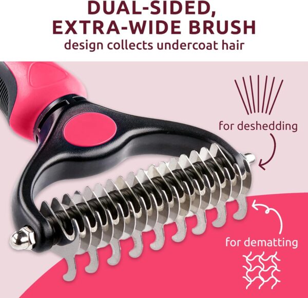 Pat Your Pet Deshedding Brush - Double-Sided Undercoat Rake for Dogs & Cats - Shedding Comb and Dematting Tool for Grooming, Extra Wide - Image 3