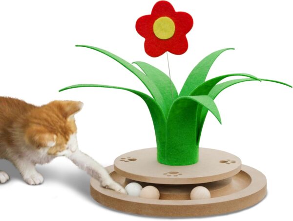 Cat Ball Track Toy Kitten Toys Interactive Toy Tower with 3 Removable Balls Flower Cat Toy for Indoor Cats Wooden Mental Physical Exercise