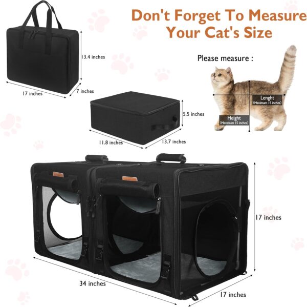 Cat Travel Carrier with Litle Box, Portable 2-in-1 Cat Carrier for 2 Cats, Various DlY Methods Cat Carrier Soft with Tunnel Tube-with Flannel Cushion, Hammock, Protable Tote (Black) - Image 6