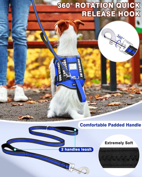 Service Dog Vest Harness and Leash Set+10 Patches for Puppy Small Dogs,Do Not Pet Emotional Support Dog Vest with 2 Soft Padded Handle for Everyday/Training (Blue XS) - Image 2