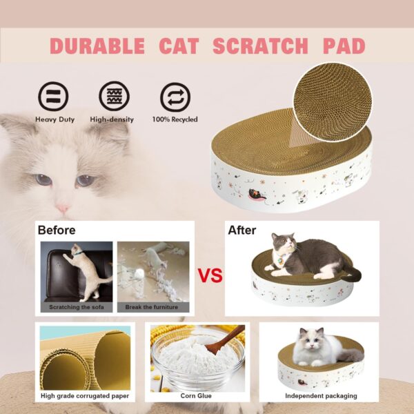 Cat Scratcher Cardboard 17"x13",2 in 1 Oval Cat Scratch Pad Bowl Nest for Indoor Cats Grinding Claw,Round Cat Scratching Board Corrugated Lounge Cat Beds&Furniture Protector for Couch & Carpets&Sofas - Image 6