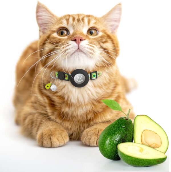 𝐋𝐀𝐅𝐀𝐘𝐈 𝐀𝐢𝐫𝐭𝐚𝐠 𝐂𝐚𝐭 𝐂𝐨𝐥𝐥𝐚𝐫 𝐁𝐫𝐞𝐚𝐤𝐚𝐰𝐚𝐲 with Bells and Fruit Pendants,Safety Kitten Collar with Apple Air Tag Holder for Girl Boy Cats,Pet Accessories,Gifts(Avocado) - Image 6