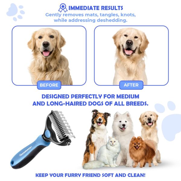 Undercoat Rake for Dogs & Cats, Dematting Comb with Extra Wide Double-Sided Stainless Steel Teeth for Detangling, Deshedding, Brushing, Thinning & Removing Shed Fur, Knots, Mats, and Tangles in Pets - Image 5