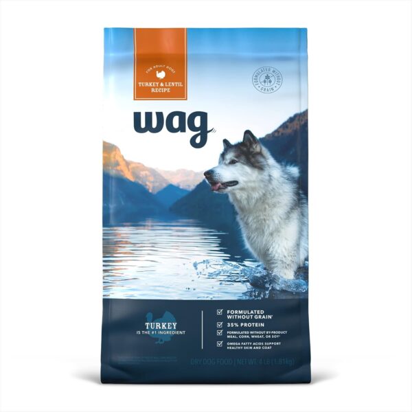 Amazon Brand - Wag Dry Dog Food Grain-Free Turkey & Lentil Recipe, High Protein (4 lb bag)