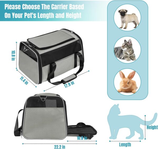 WOYYHO 20lbs 1680D Oxford Pet Cat Carrier Airline Approved Breathable Mesh Dog Travel Soft Sided Carrier for Small Medium Cat Dog Collapsible Tear Resistant Carrier for 2 Small Cats, Grey - Image 6