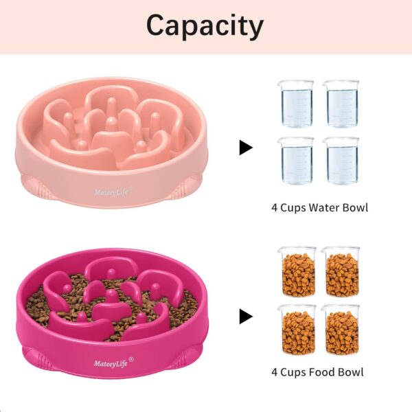 MateeyLife Large Slow Feeder Dog Bowls 2PCS, Anti-Choking Puzzle Dog Food Bowls, Non Slip Interactive Dog Feeding Bowls Slow Down Eating, Bloat Stop Maze Dog Dishes Dog Feeder 4 Cups Pink&Purple - Image 5