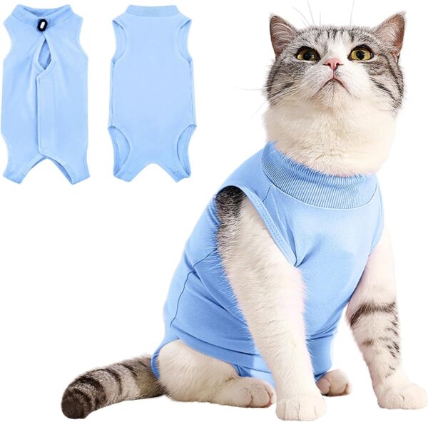 Idepet Cat Surgery Recovery Suit Kitten Onesie for Cats After Surgery Female Breathable Kitty Spay Suit for Abdominal Wound Skin Diseases E-Collar Alternative Wear(Blue,S)