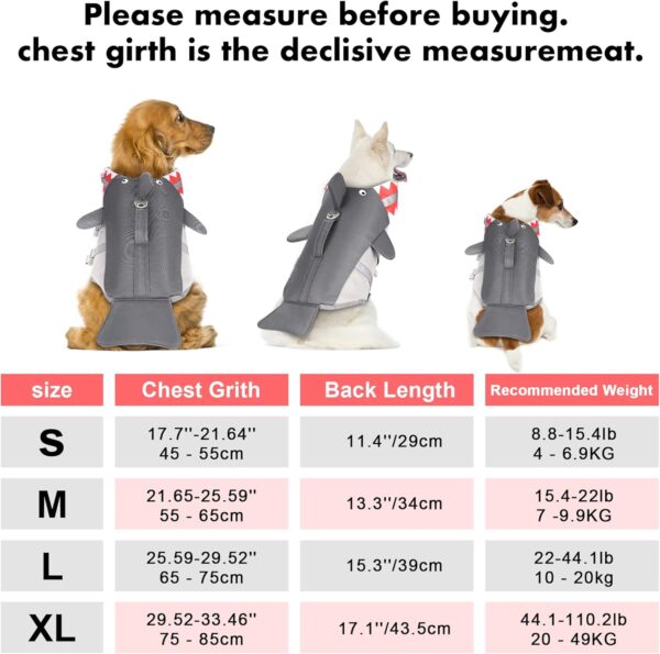 Dog Life Jacket Swimming Vest: Shark Dog Life Vest for Medium Dogs, Adjustable Ripstop Pet Life Preserver for Swimming Boating - with Reflective Stripes & Rescue Handle (Grey) - Image 5