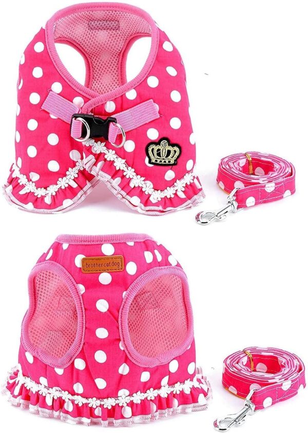 BARKLESS Cute Small Dog Harness, Ladies Polka Dots Dog Vest Harness Set with Pink Leash and Bowknot Collar, 3 in 1 Girl Style Vest Harness Set for Puppy and Cat (L (Chest: 14-18"), Pink) - Image 8