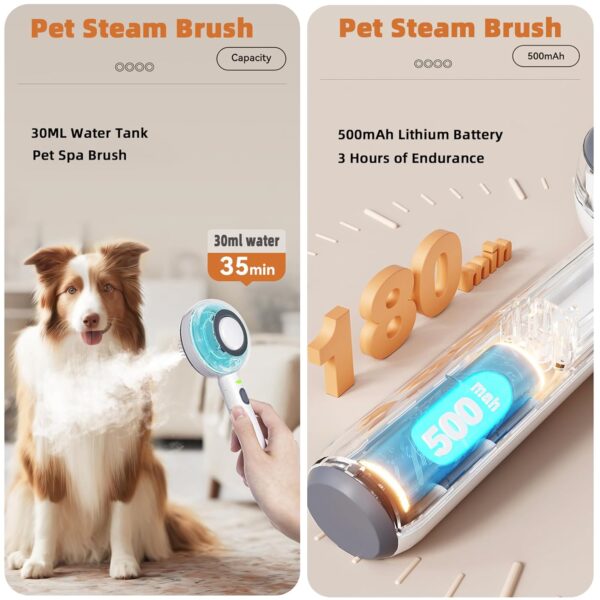 Cat Steam Brush,Budow 3 in 1 Pet Steam Brush with Release Button and Water Tank,Steam Brush for Cats Dogs,Removes Static Flying Hair,Cat Steam Brush for Shedding,Pet Hair Removal Tool for Travel - Image 6