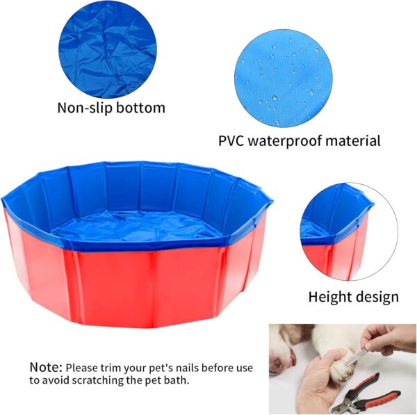 Portable Plastic Pool for Dogs, Dog Pool, 32 x 8 inch Foldable Pet Pool, Portable PVC Pet Paddling Bath Tub Dog Pools for Dogs Pet Swimming Pool Collapsible Pet Pool for Dogs Cat (Red, 32" x 8") - Image 2