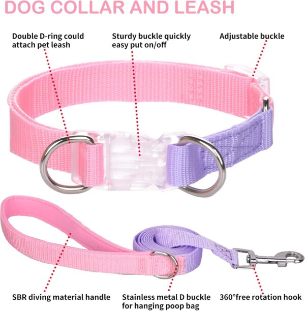 AIITLE Upgraded Dog Halter Harness Collar Leash Set - Durable Adjustable No Pull Dog Halter Harness - Comfortable Padded Handle - for Medium Breed Dogs Outdoor Running Pink-Purple M - Image 6