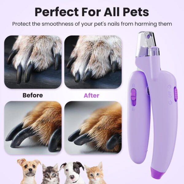 Dog & Cat Pets Nail Clippers,Dog Nail Trimmers with 2 LED Lights, Powerful Safety Guard and Nail File to Avoid Over Cutting，Easily illuminate the bloodline,Suitable for Large to Medium Dogs, Cats - Image 3