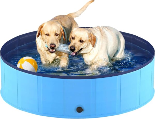 Niubya Foldable Dog Pool, Collapsible Hard Plastic Dog Swimming Pool, Portable Bath Tub for Pets Dogs and Cats, Pet Wading Pool for Indoor and Outdoor, 48 x 12 Inches