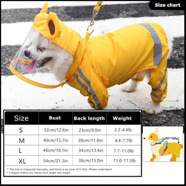 Dog Raincoat,Waterproof Dog Rain Jacket with Safety Reflective Stripe,Hooded Slicker Dachshund Doggy Dog Poncho with Leash for Dogs and Puppies - Image 4