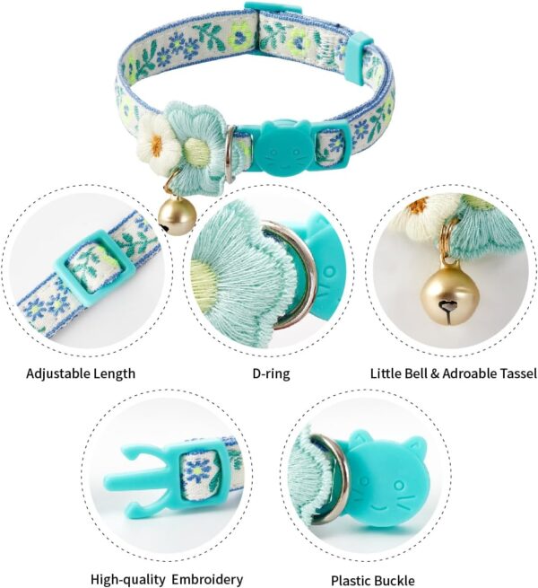 2 Pack Cat Collar Breakaway Cute Colorful Pattern for Cat Boy Girl Adjustable Length Collar with Little Bell Tassel Tribal Bohemian Pattern (2 Pack⎮Blue+Pink) - Image 5