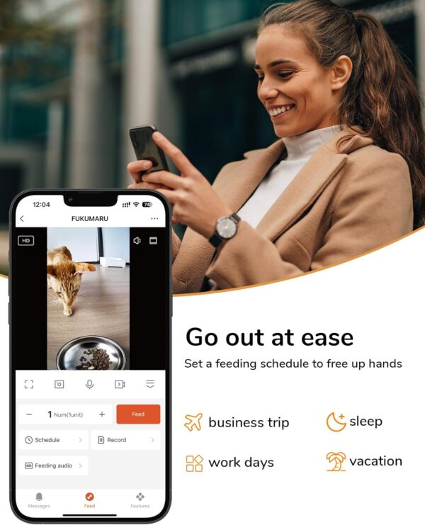 Automatic Cat Feeder, 1080P HD Camera Timed Auto Dog Feeder with App, FUKUMARU Smart 5G WIFI Dry Food Dispenser - Never Miss a Feeding with Honey Pets - Image 8