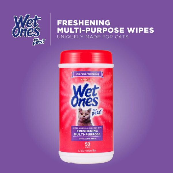 Wet Ones for Pets Freshening Multipurpose Wipes for Cats with Aloe Vera, 50 Count- 3 Pack | Easy to Use Cat Cleaning Wipes, Freshening Cat Grooming Wipes for Pet Grooming in Fresh Scent (FF12853PCS3) - Image 7