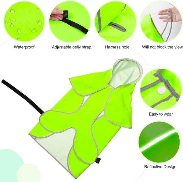 Reflective Dog Raincoat - Waterproof Dog Rain Jacket Hooded Poncho Lightweight Dog Rain Coat with Transparent Cap Brim (Small, Green) - Image 4