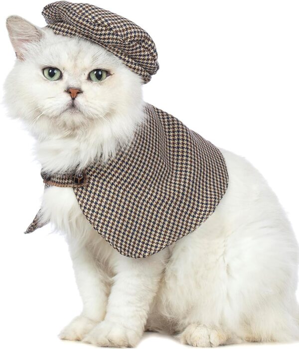 Cat Halloween Costume Cute Plaid Pet Clothes with Classic Hat Kitten Cosplay Shirts Cope for Cats Outfits (M) - Image 2