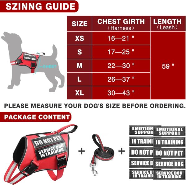 Service Dog Vest Harness and Leash Set+10 Patches,No Pull&Adjustable Reflective Dog Harness with Soft Padded Handle for Training/Everyday,Fit Small/Medium/Large/Extra-Large Dogs(Red M) - Image 6