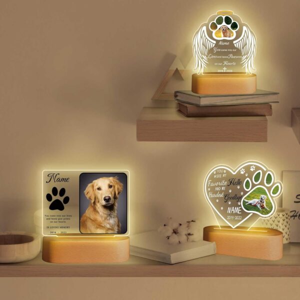 Personalized Pet Night Light Customized Dog Memorial Gift Picture Frame Acrylic Plaque Led Lamp Cat Sympathy Gift for Loss of Dog Cat Pet(Dog Paw) - Image 4