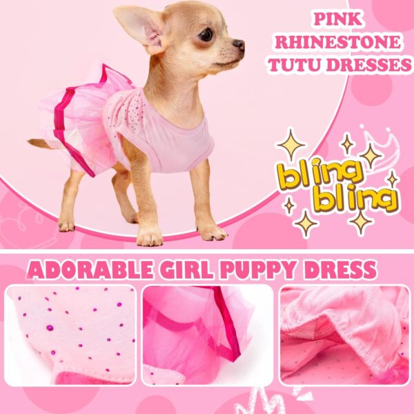 2-Pack Dog Dresses for Small Dog Girls Cute Princess Girl Dog Clothes with Bling Rhinestones Tutu Pet Dress Outfit Female Dog Clothes for Small Dog Girl Teacup Chihuahua Yorkie (XX-Small) - Image 3