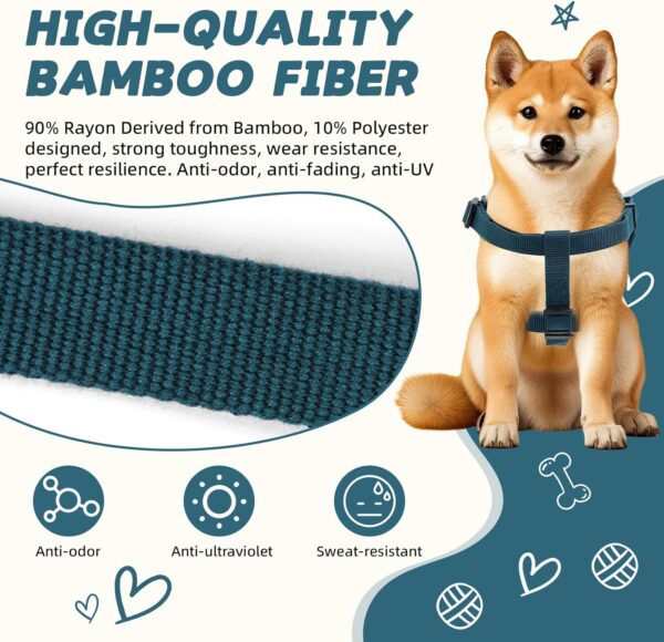 Dog Harness and Leash Set for Medium Dogs Soft Natural Bamboo Fabric, No Pull Dog Harness, Step-in Adjustable Dog Leash, Dog Harness and Leash Set for Medium Dogs-Teal Blue - Image 5