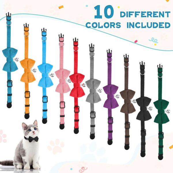 10 Pieces Cat Bowtie Collars with Bell Solid Colors Kitten Collar Breakaway Cat Collar for Boys Girls Adjustable Pet Collar with Safety Buckle Kitten Puppy Graduation Wedding Birthday Pet Accessories - Image 3