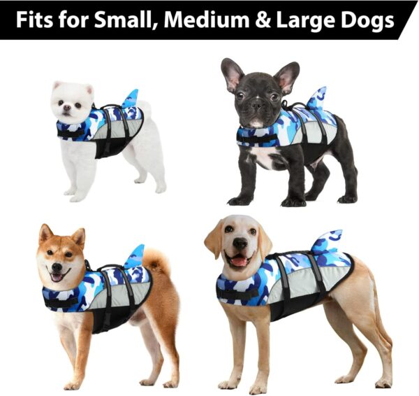 ALAGIRLS Dog Life Jacket Ripstop Shark Flotation Lifesaver Vests with Rescue Handle for Small Medium Large Dogs, Pet Safety Swimsuit for Swimming Pool Beach, Upgraded-BlueCamo M - Image 6