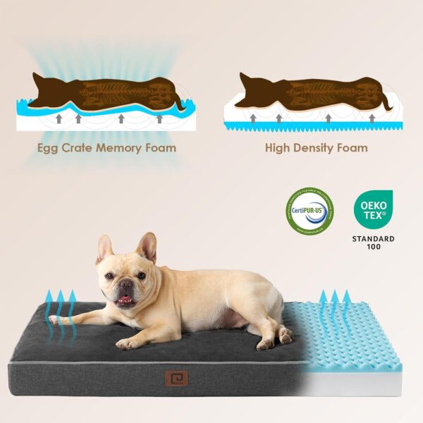 EHEYCIGA Orthopedic Memory Foam Dog Beds for Extra Large Dogs with Removable Waterproof Liner, Dark Grey, 41x27 - Image 4