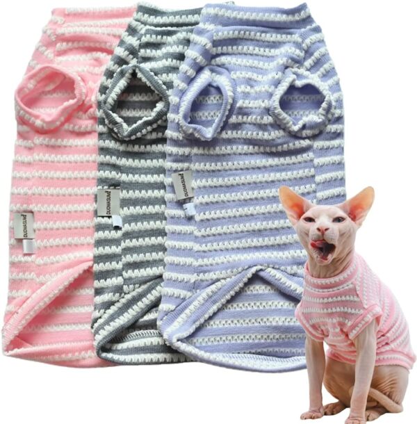 Sphynx Cat Clothes Hairless Cat Clothes Cat Summer Pure Cotton Skin-friendly Devon Clothes Cat Clothing for Small Cats and Dogs (GREY, Large)