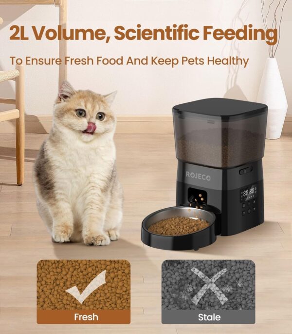 ROJECO Automatic Cat Feeders,8cup/68oz Automatic Cat Food Dispenser,Program 1-6 Meals Control,2L Auto Timed Cat Feeder for Dry Food,Cats&Puppy Dogs Pet Feeder,Support Dual Power Supply - Image 5