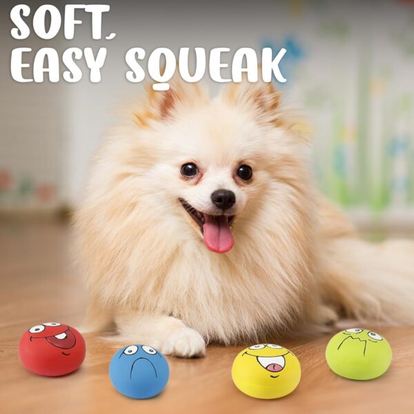 4 Pack 2.8" Smiley Face Squeaky Dog Toys Soft Dog Balls Latex Rubber Squeak Dog Toys for Small Medium Puppy Pet Dogs (Emoji) - Image 3